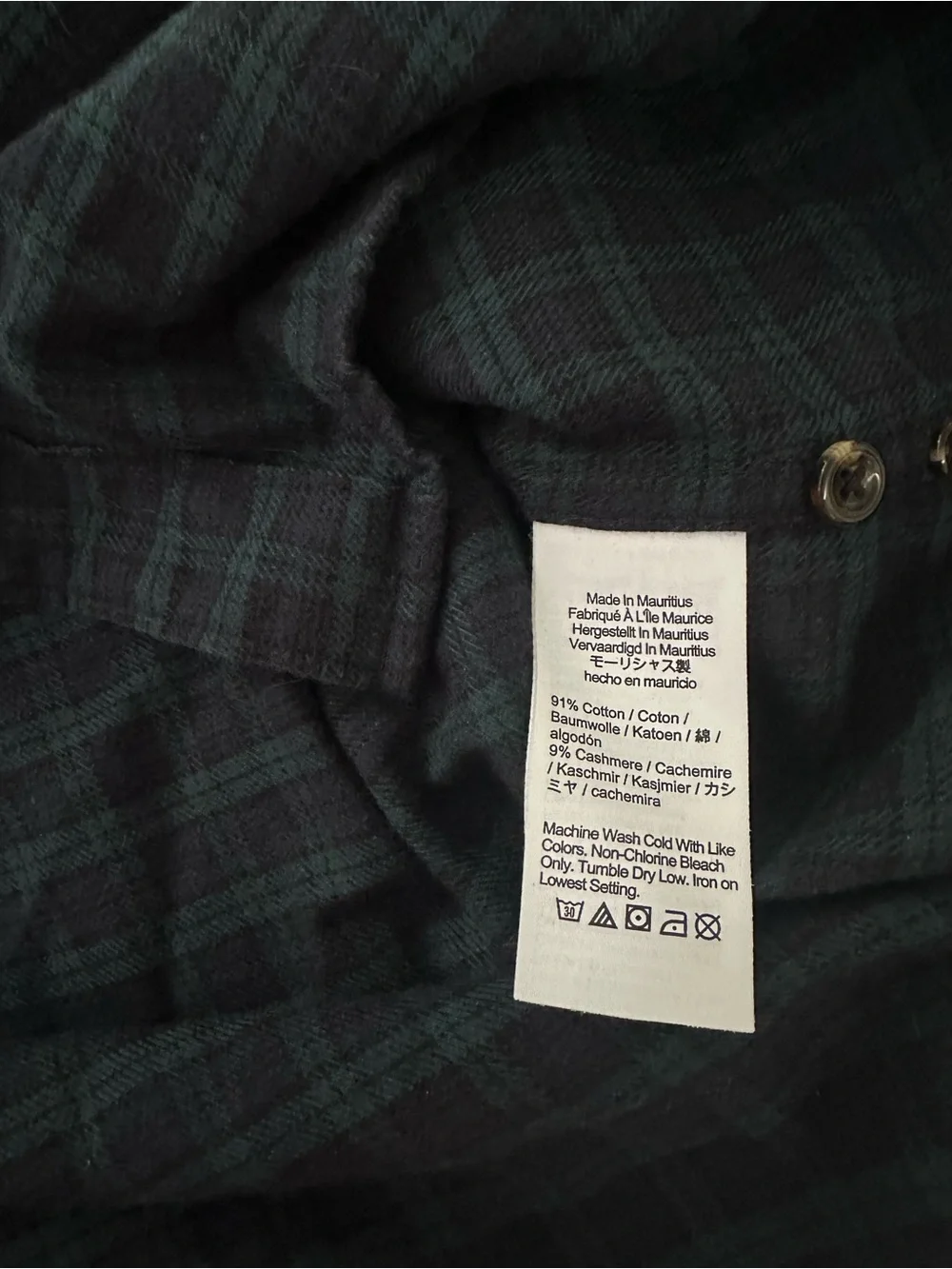 J.Crew Men’s Size XL Flannel Cashmere Cotton Blend Green Navy Plaid Button Down